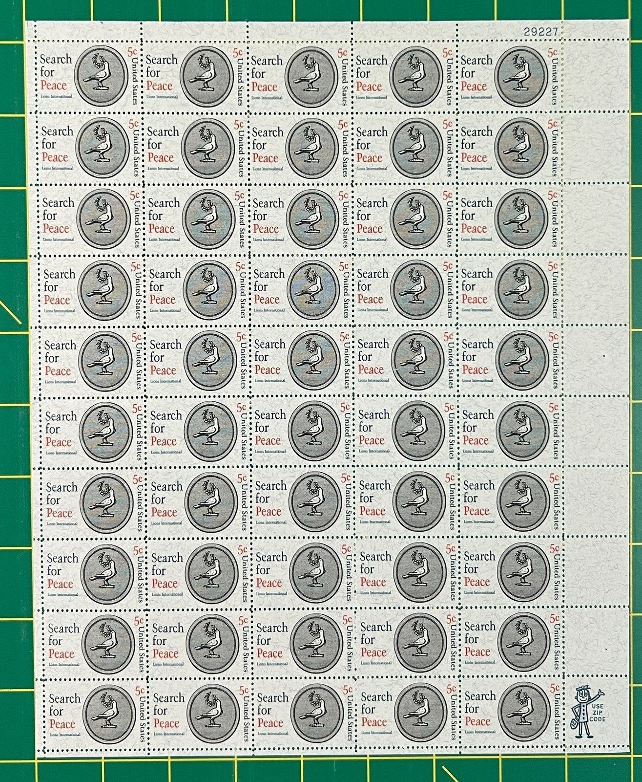 US 1326 MNH Sheet 5 Cent Search For Peace Dove ZAYIX 0825L1566