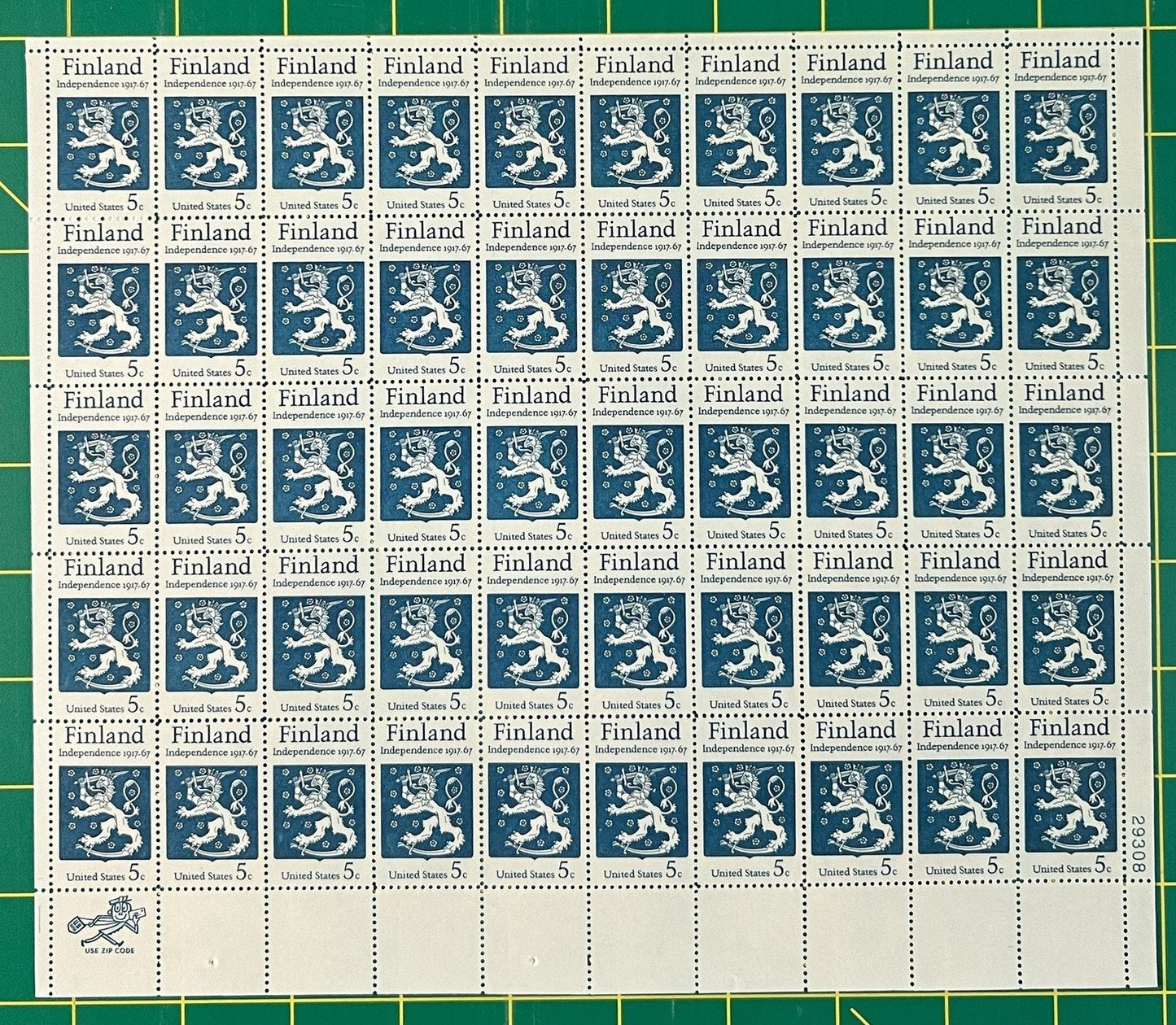 US 1334 MNH Sheet 5 Cent Finnish Independence 50th Anniv. ZAYIX 0825L1577