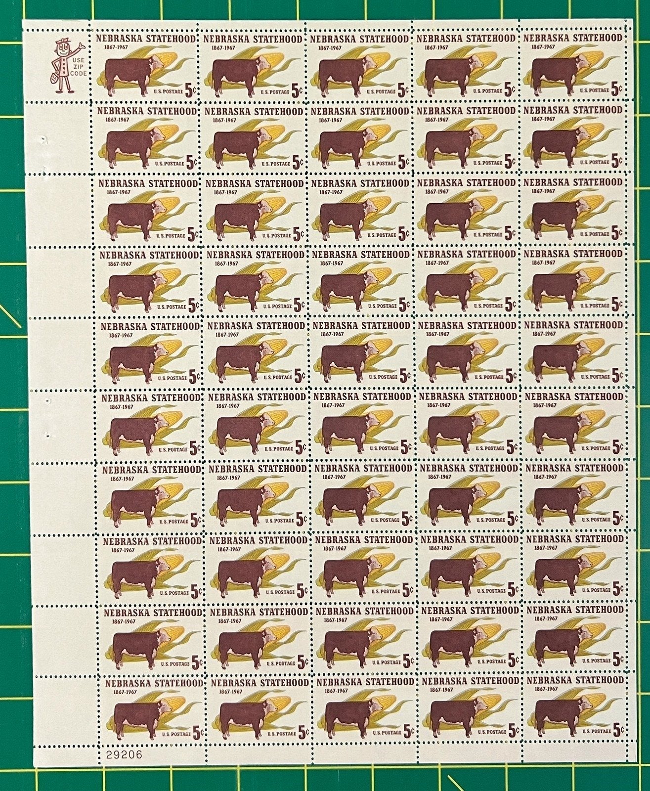 US 1328 MNH Sheet 5 Cent Nebraska Statehood ZAYIX 0825L1568