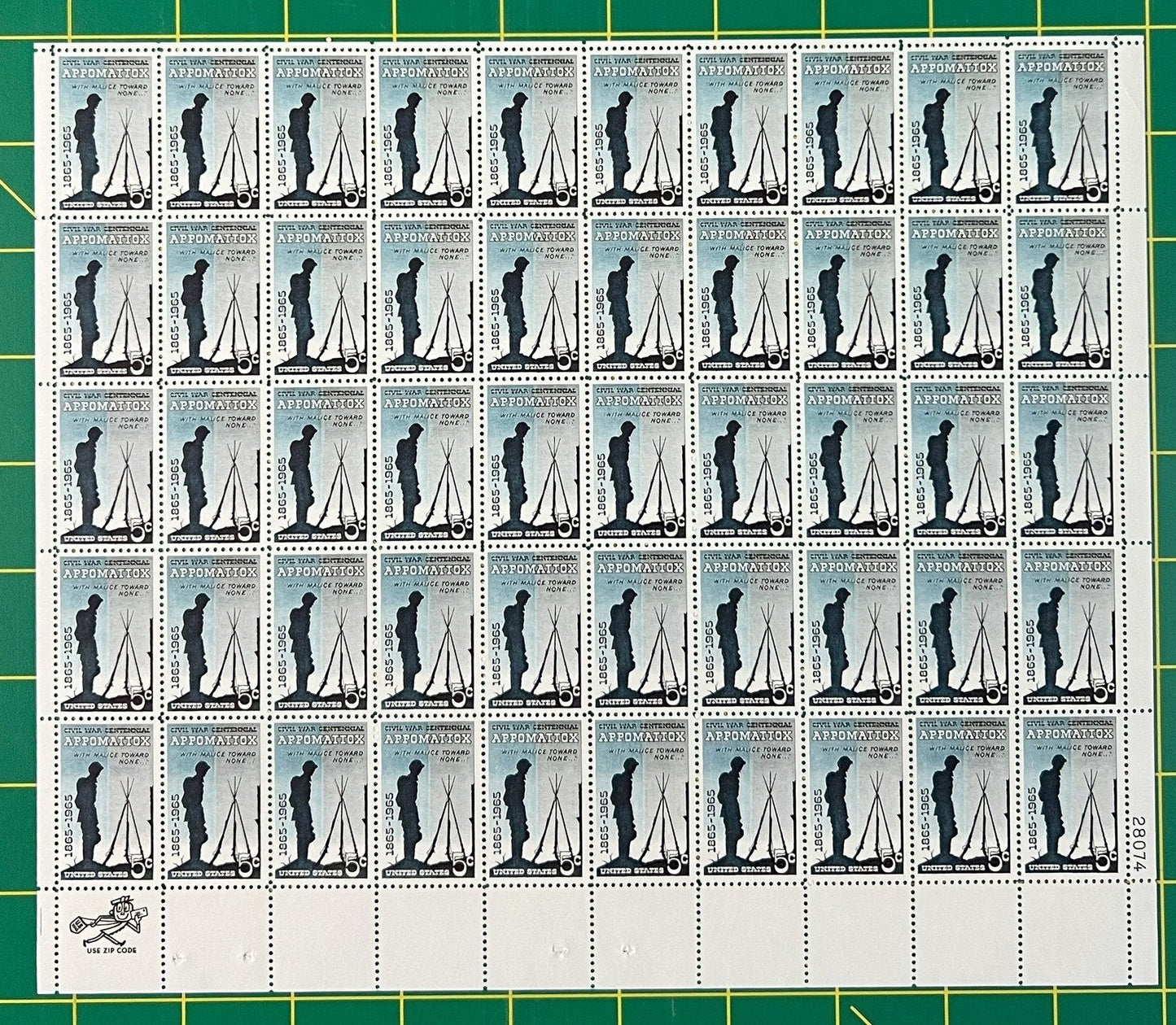 US 1182 MNH Sheet 5 Cent Surrender Appomattox ZAYIX 0825L1560