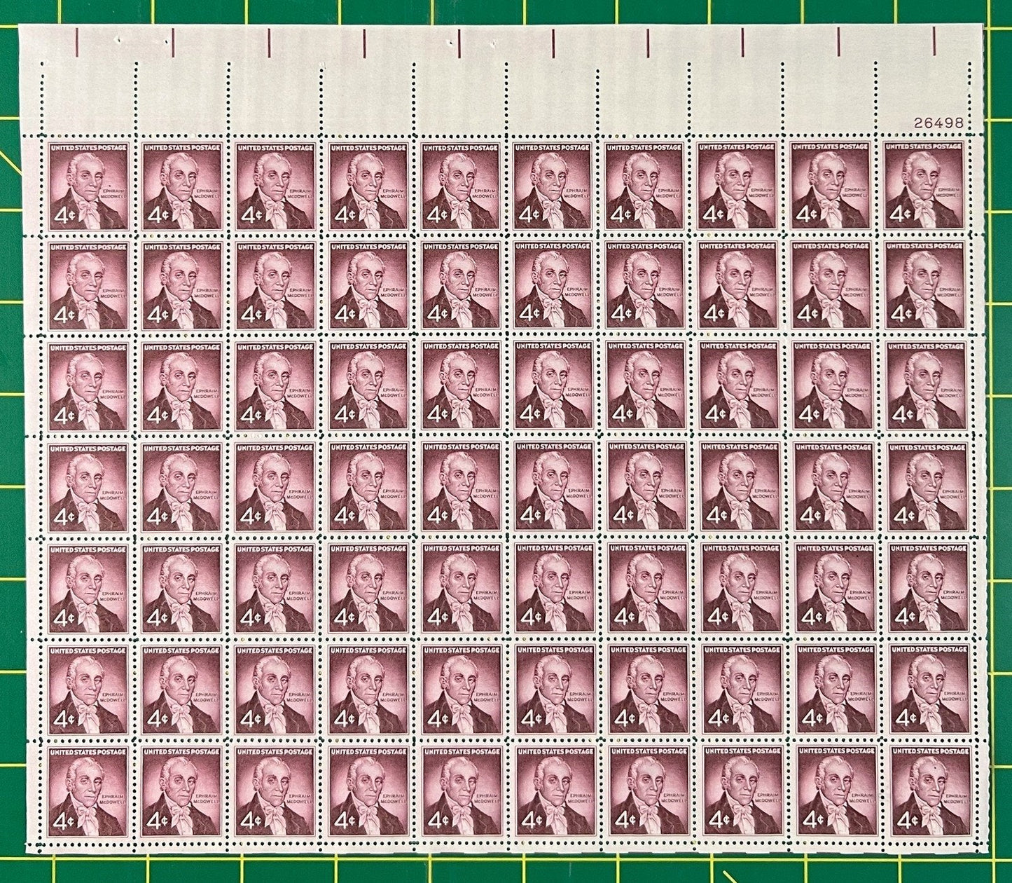 US 1138 MNH Sheet 4 Cent Dr. Ephraim McDowell Ovarian Operation ZAYIX 0825L1606