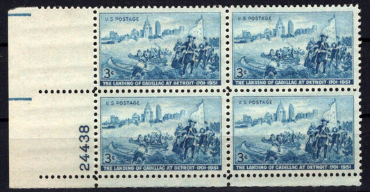 United States 1000 MNH Plate Block Landing of Cadillac ZAYIX STAMPS 0825S1624