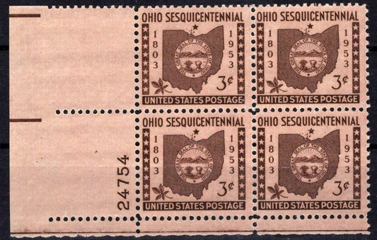 United States 1018 MNH Plate Block Ohio Statehood ZAYIX STAMPS 0825S1642