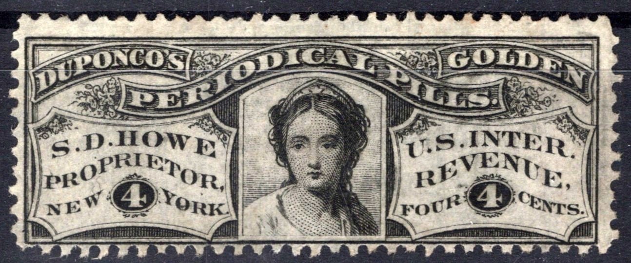 US RS134a SOUND 4c Duponco's Pills, S. D. Howe Medicine Stamp ZAYIX 0825SB1689