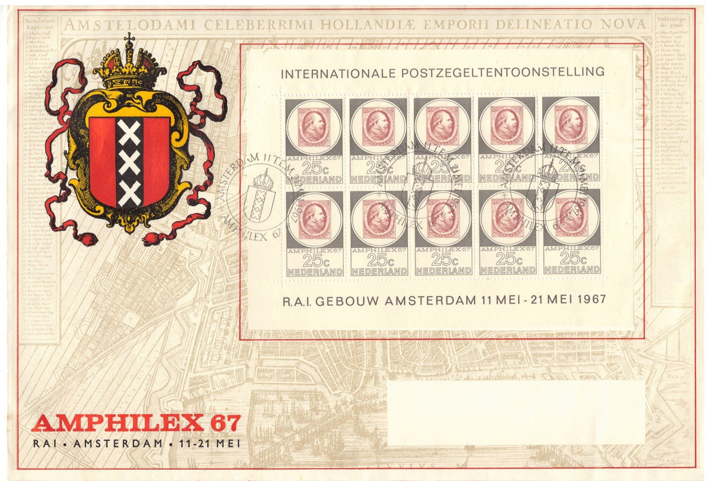 Netherlands 448-450 FDC AMPHILEX '67 Miniature Sheet Set ZAYIX 0825L1718