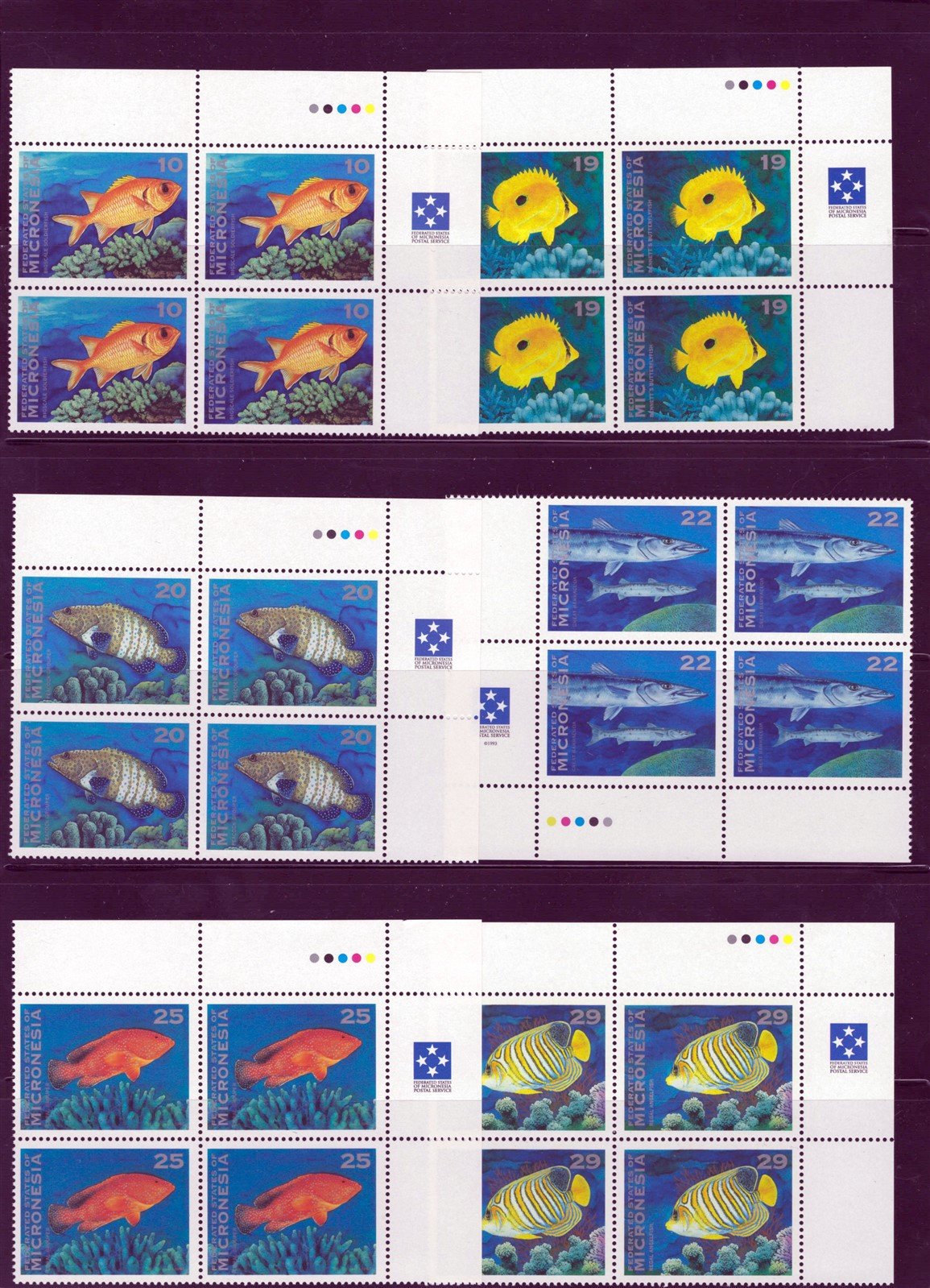 Micronesia 156-167 MNH Tropical Fish Corner Blocks ZAYIX 0825L1790