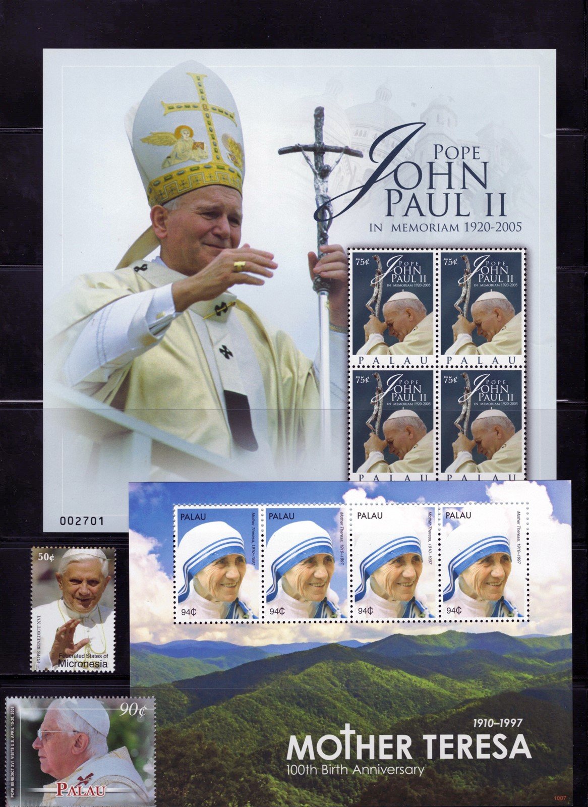 Palau Popes Saints and Religious MN Topical Collection 6 sheets ZAYIX 0825L1791