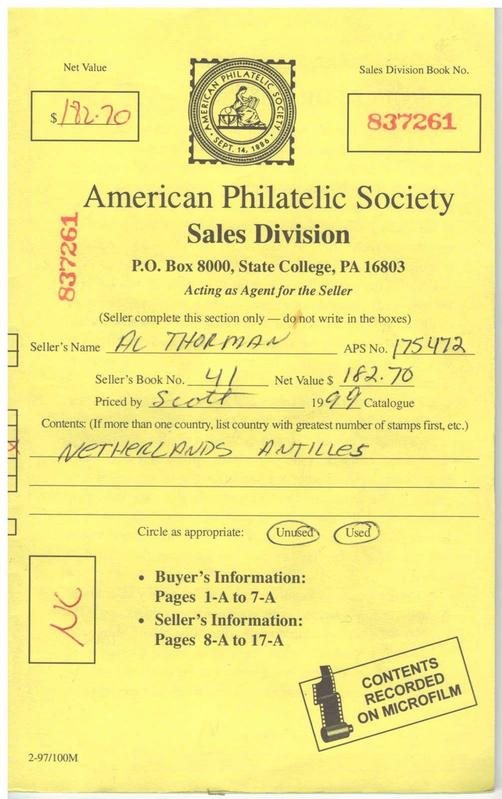 Netherlands Antilles Mint & Used in Retired APS Circuit Book ZAYIX 0825L1797