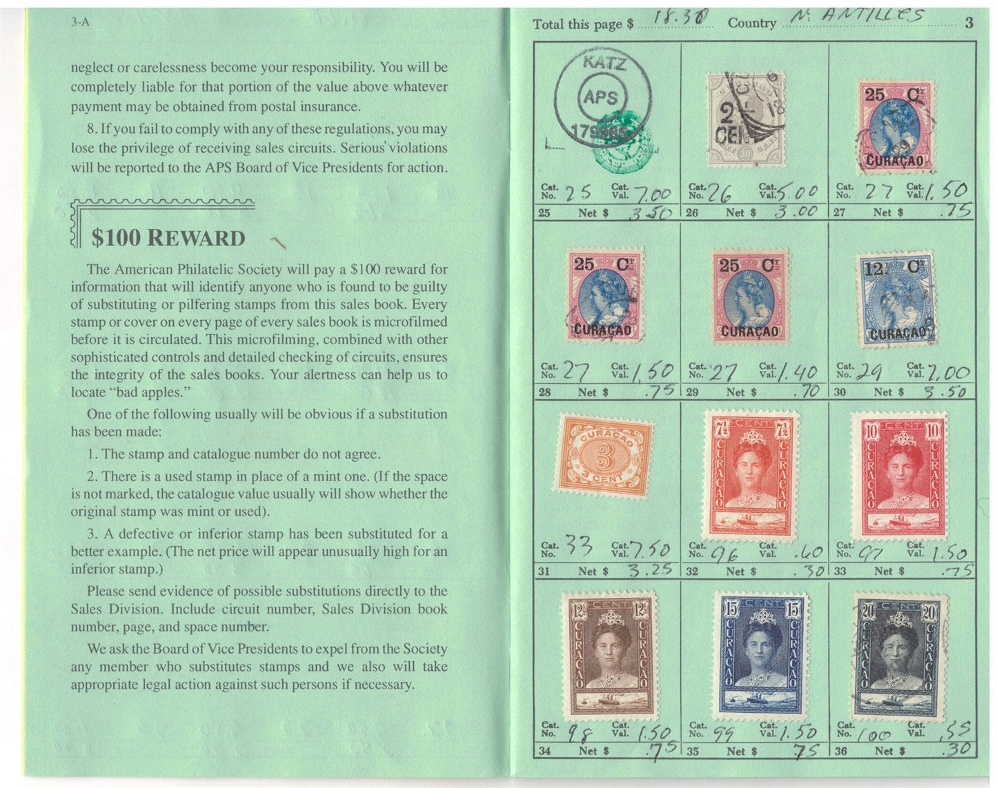 Netherlands Antilles Mint & Used in Retired APS Circuit Book ZAYIX 0825L1797