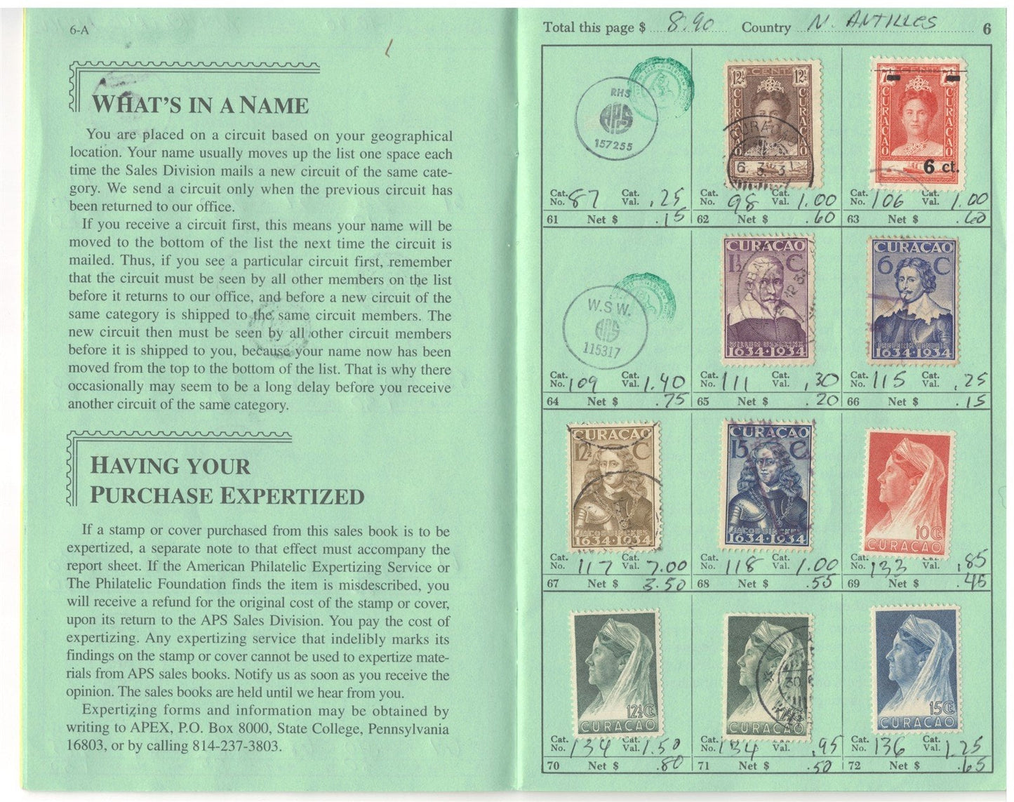Netherlands Antilles Mint & Used in Retired APS Circuit Book ZAYIX 0825L1797