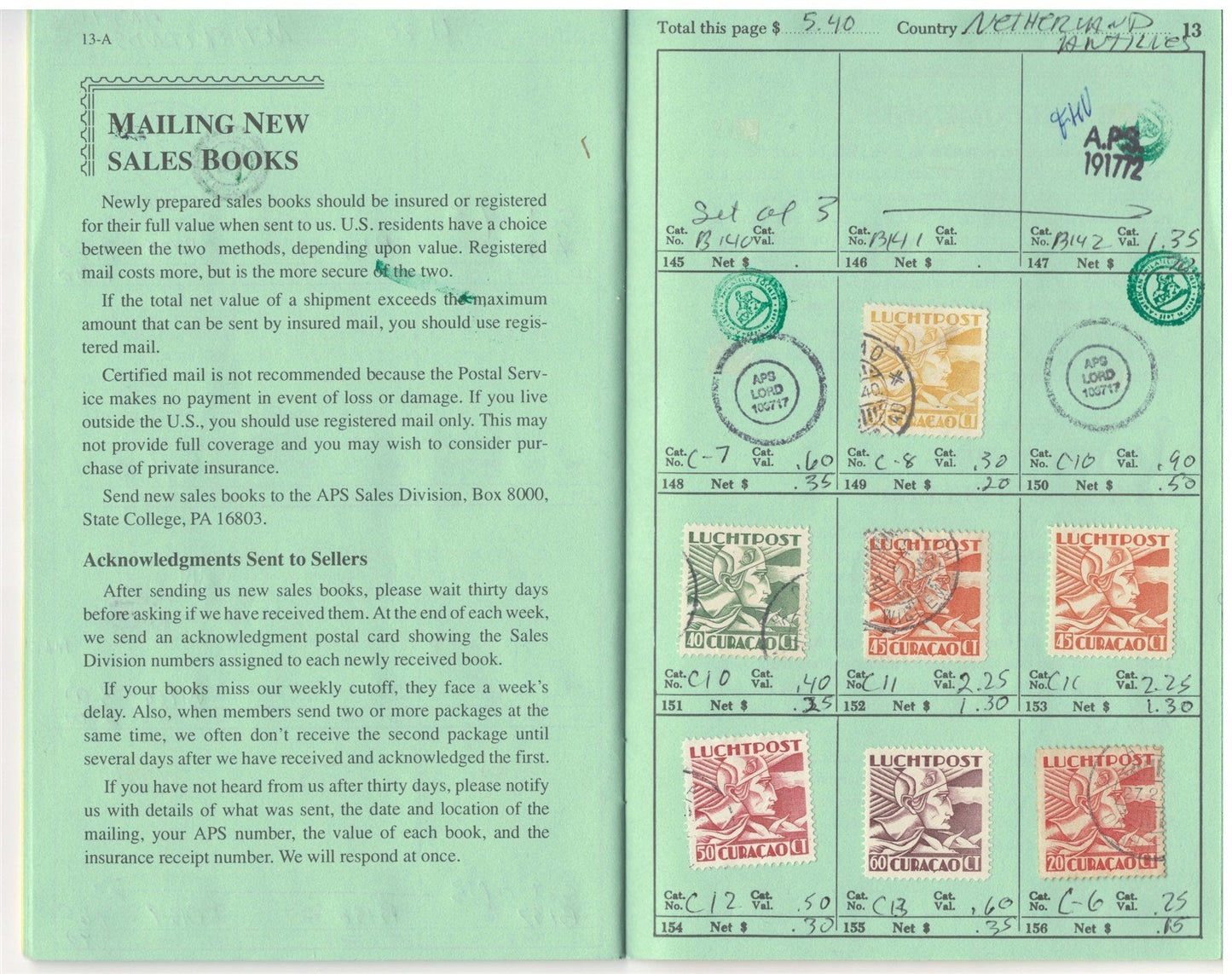 Netherlands Antilles Mint & Used in Retired APS Circuit Book ZAYIX 0825L1797