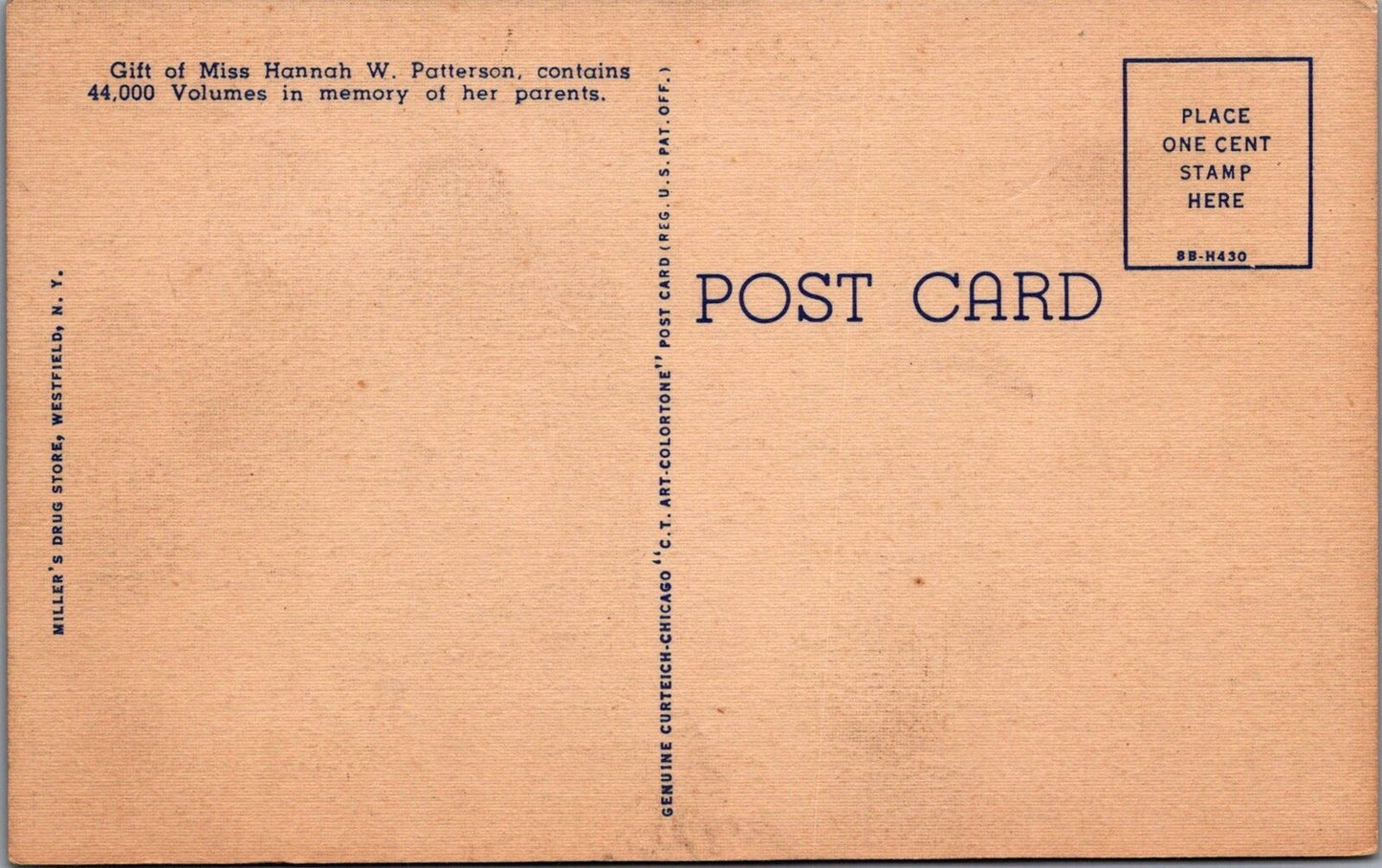 ZAYIX Patterson Library, Westfield, New York Linen vintage Postcard