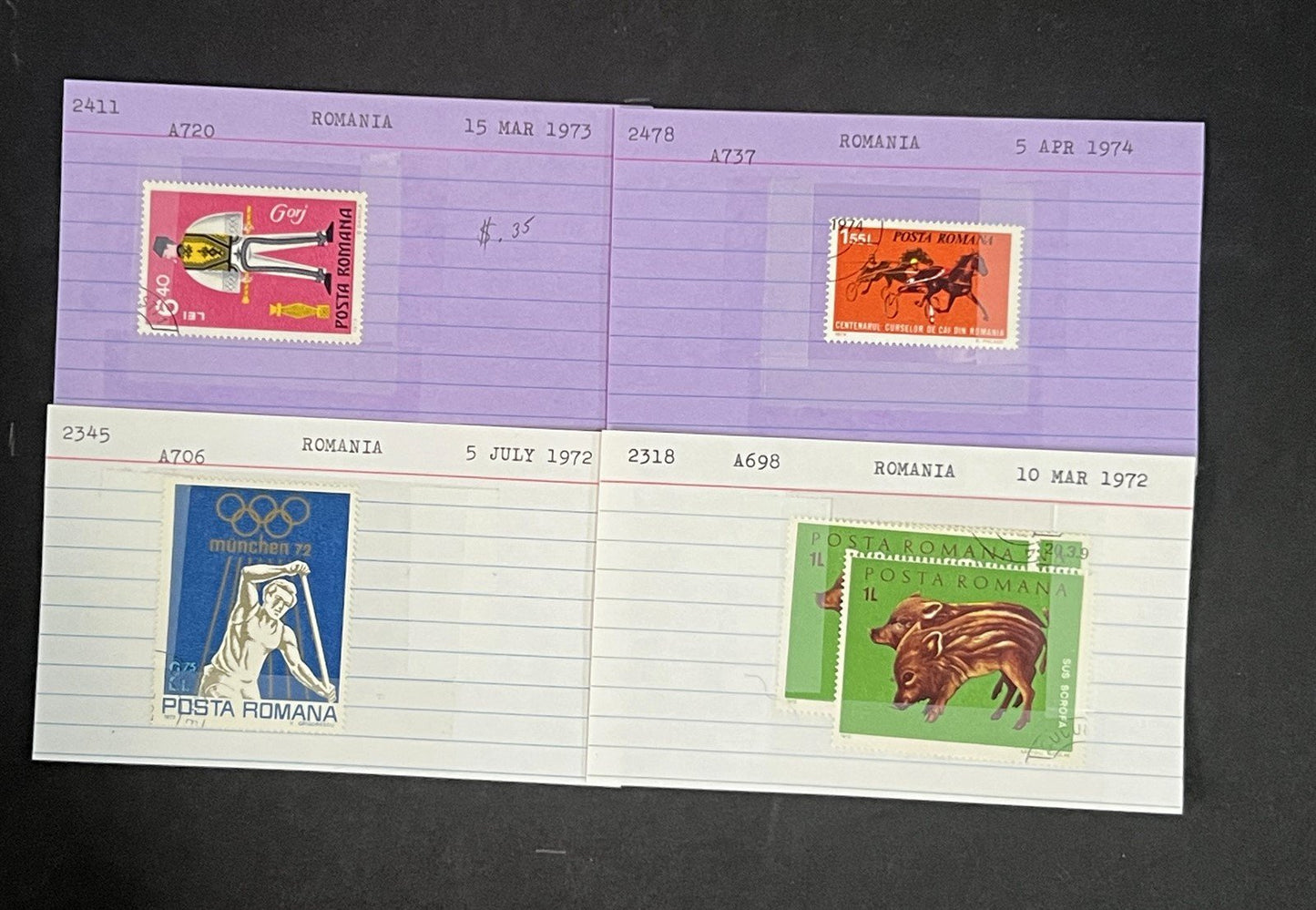 Romania Collection on Dealer Cards, identified by Scott# ZAYIX 0825G3860