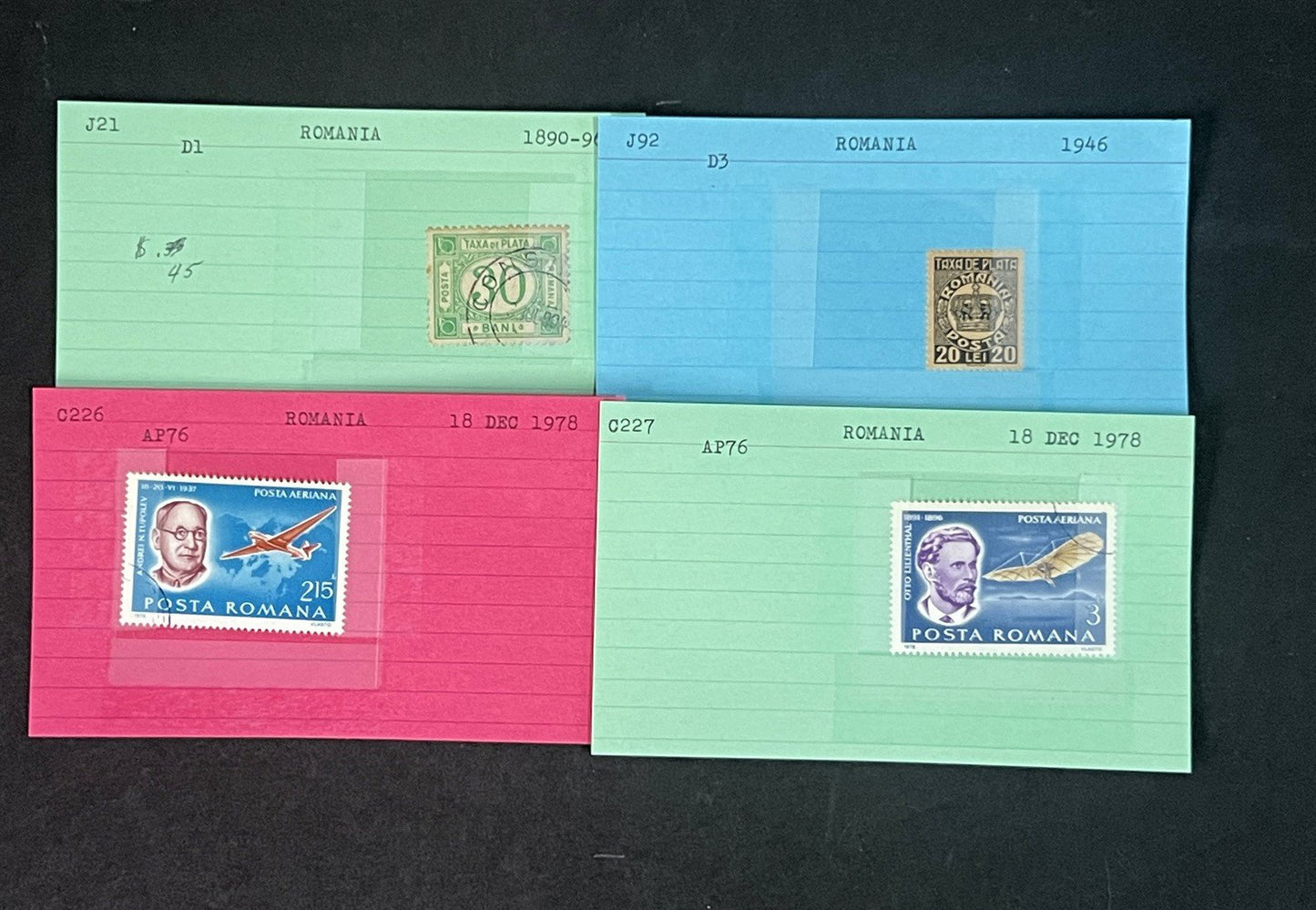 Romania Collection on Dealer Cards, identified by Scott# ZAYIX 0825G3868