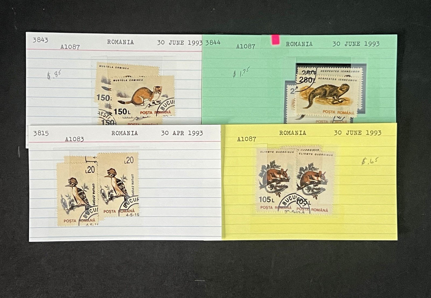 Romania Collection on Dealer Cards, identified by Scott# ZAYIX 0825G3868