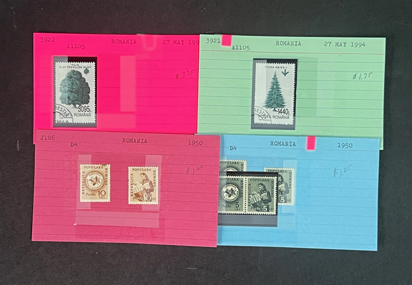 Romania Collection on Dealer Cards, identified by Scott# ZAYIX 0825G3868