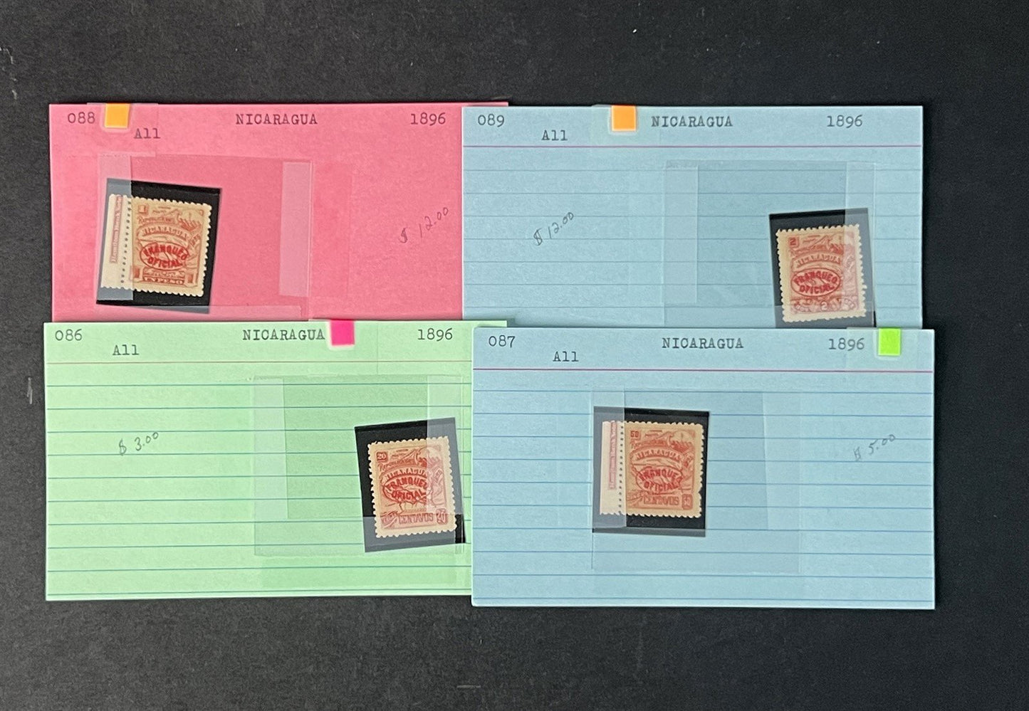Nicaragua Box Collection $617 CV Dealer Cards Id'd by Scott# ZAYIX 0825G3891