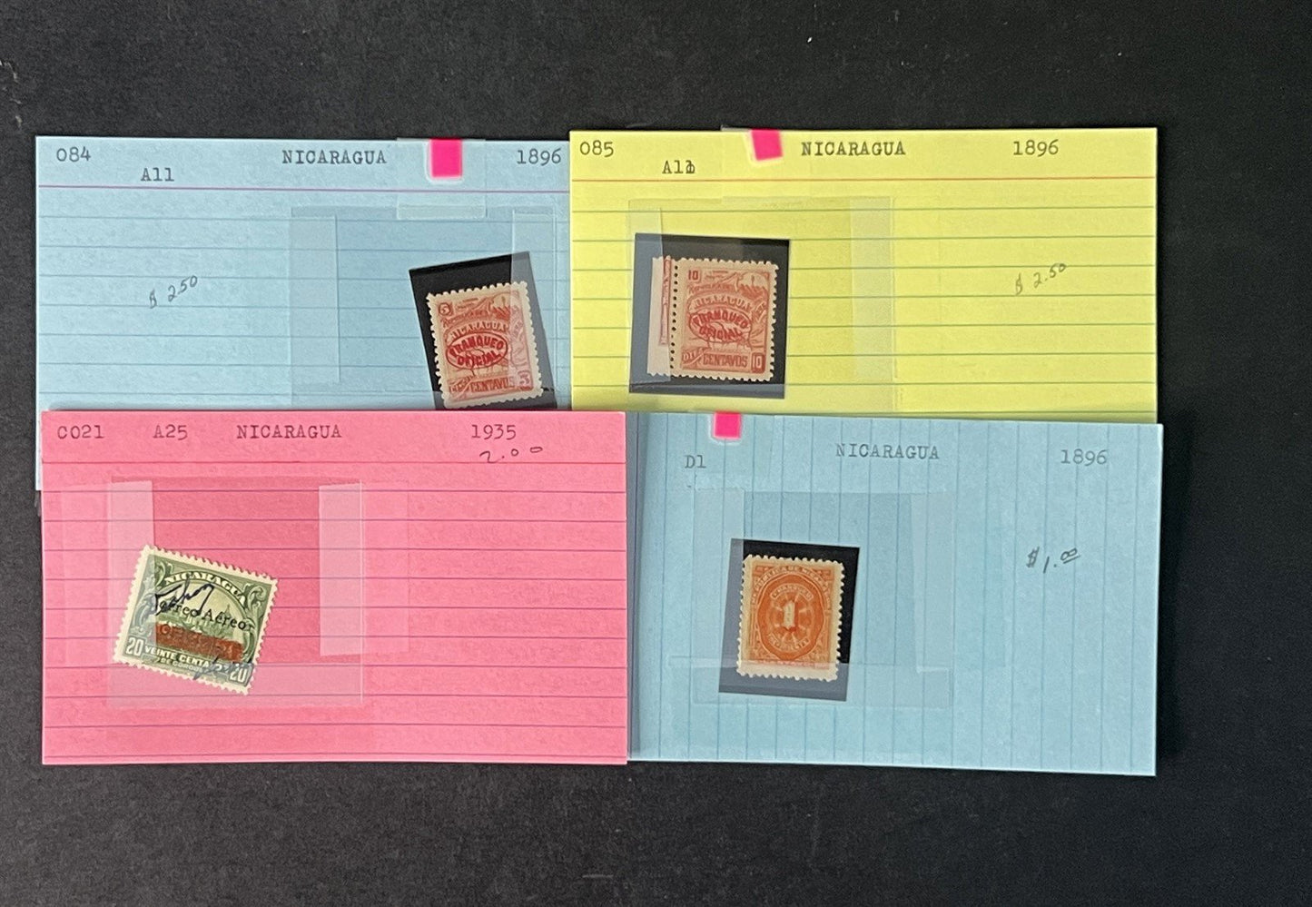 Nicaragua Box Collection $617 CV Dealer Cards Id'd by Scott# ZAYIX 0825G3891