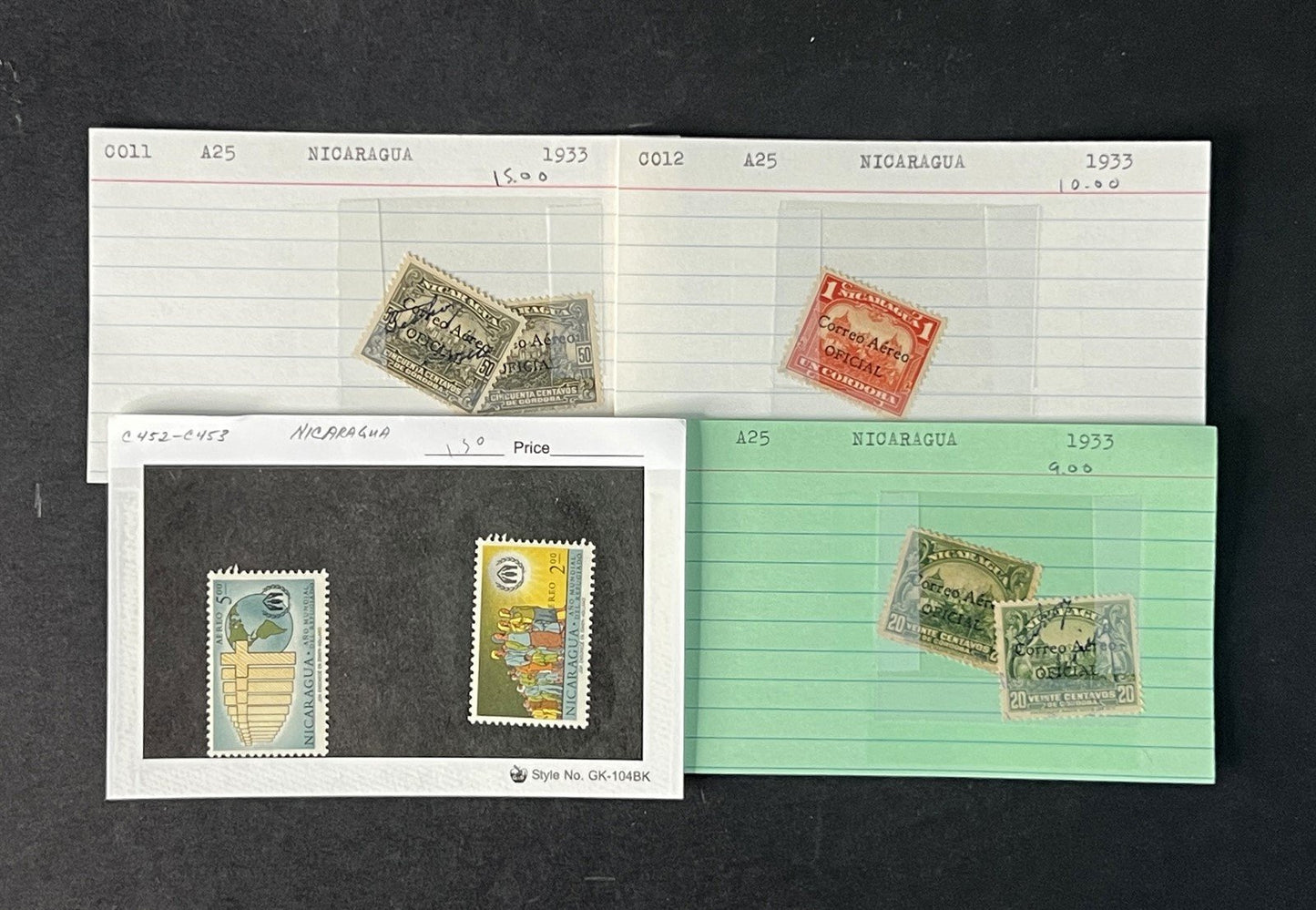 Nicaragua Box Collection $617 CV Dealer Cards Id'd by Scott# ZAYIX 0825G3891