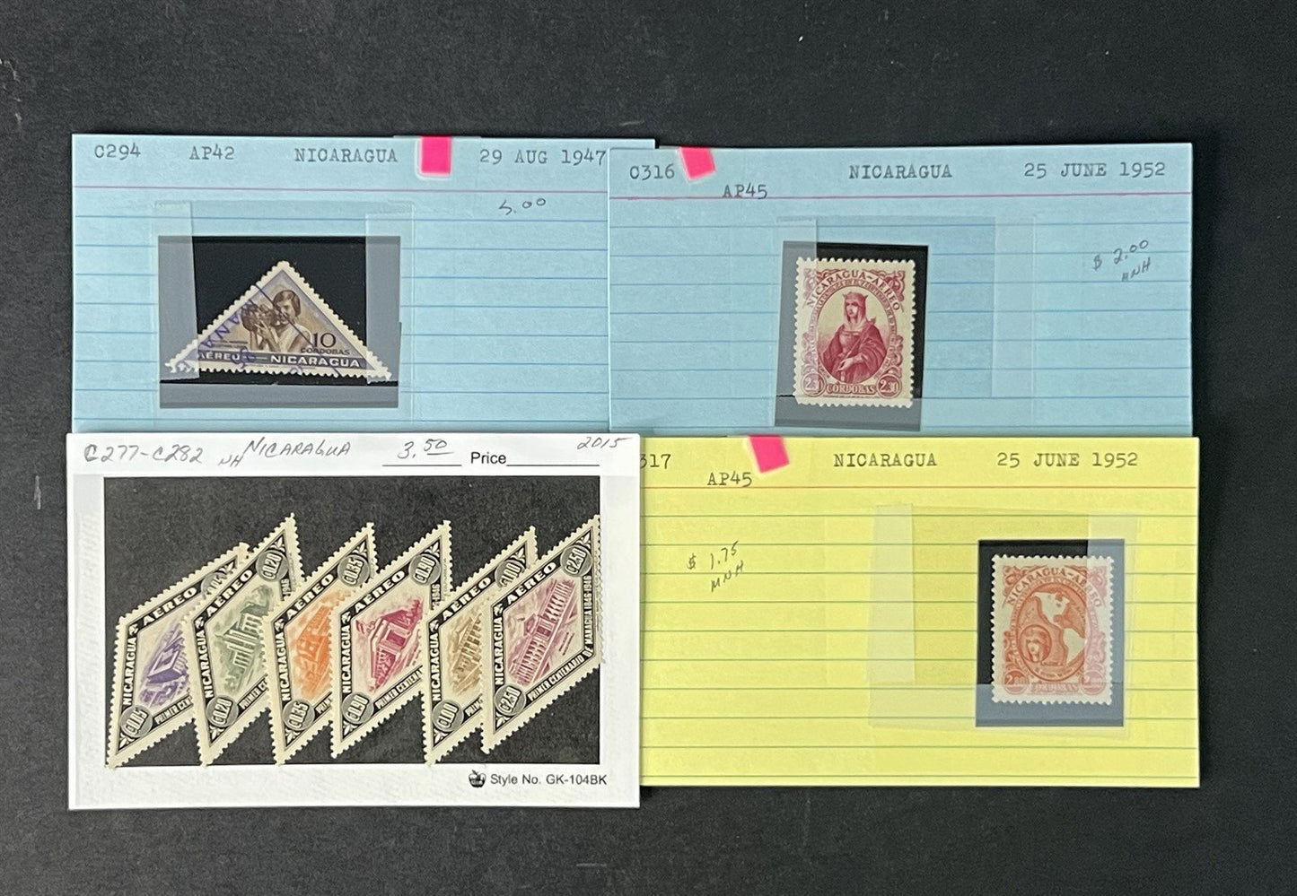 Nicaragua Box Collection $617 CV Dealer Cards Id'd by Scott# ZAYIX 0825G3891