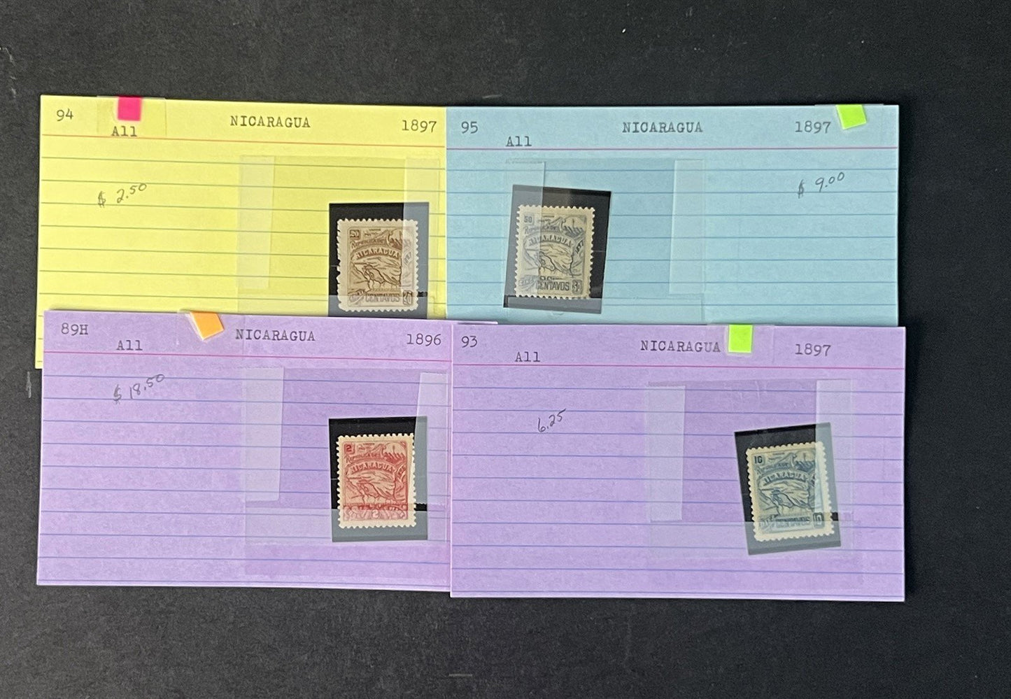 Nicaragua Box Collection $617 CV Dealer Cards Id'd by Scott# ZAYIX 0825G3891