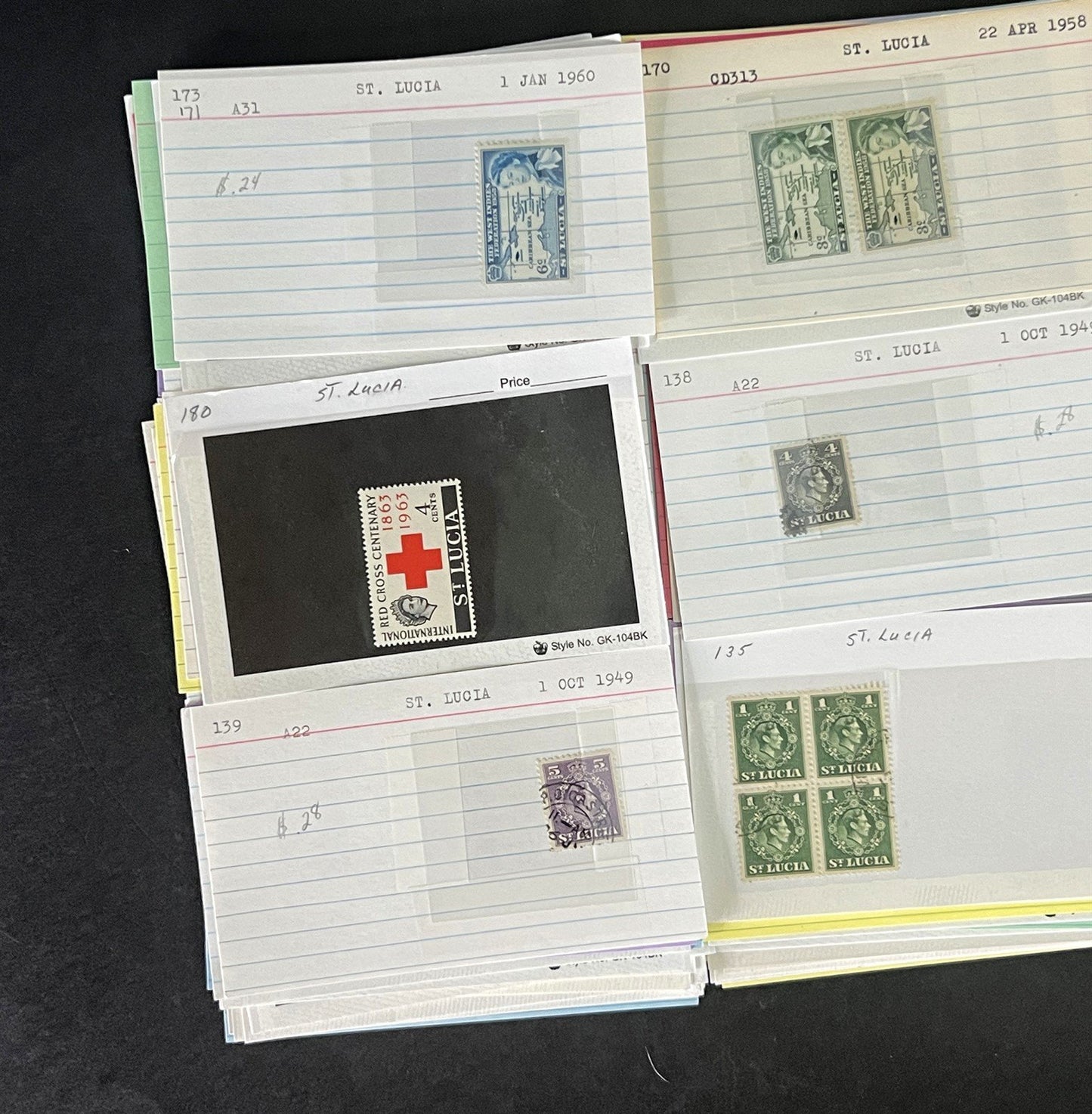St. Lucia Stamp Collection on Dealer Cards $327 Catalog Value ZAYIX 0825CB14518