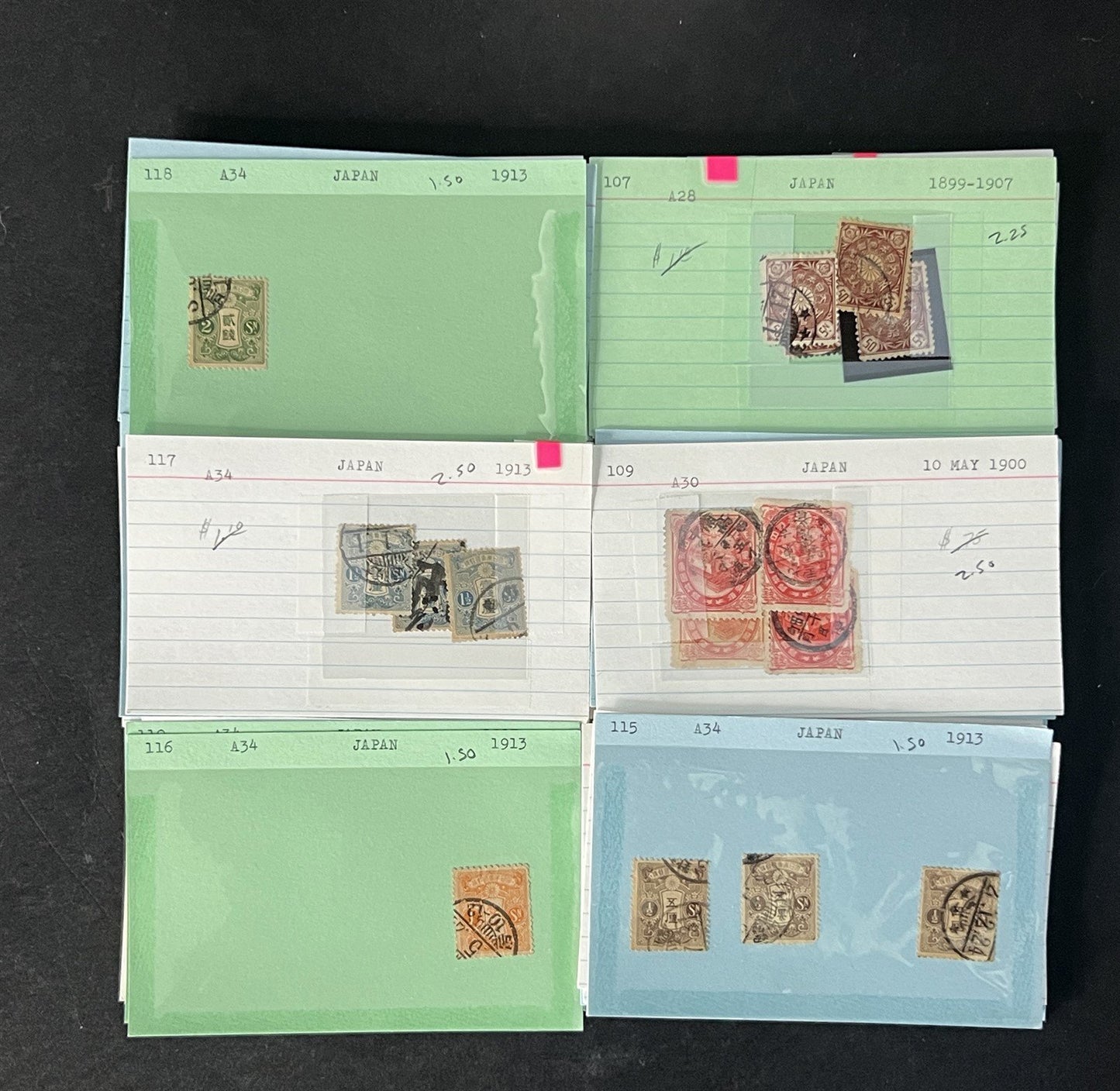 Japan Stamp Collection on Dealer Cards $649 Catalog Value ZAYIX 0825CB14547