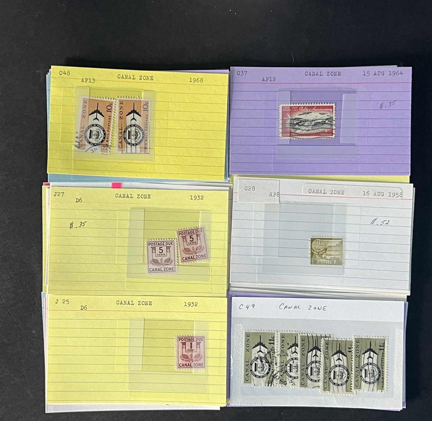 Canal Zone Stamp Collection on Dealer Cards $83 Catalog Value ZAYIX 0825CB14564