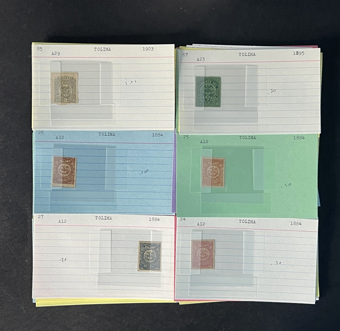 Colombia Stamp Collection on Dealer Cards $140Catalog Value ZAYIX 0825CB14565