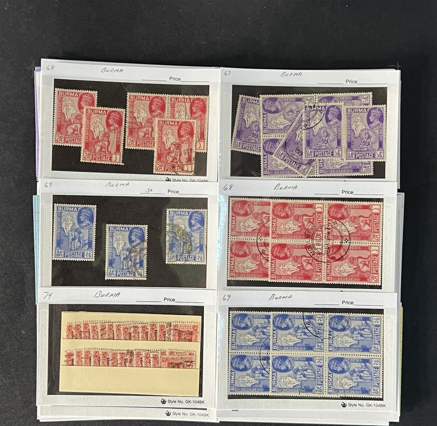 Burma Stamp Collection on Dealer Cards $494 Catalog Value ZAYIX 0825CB14567
