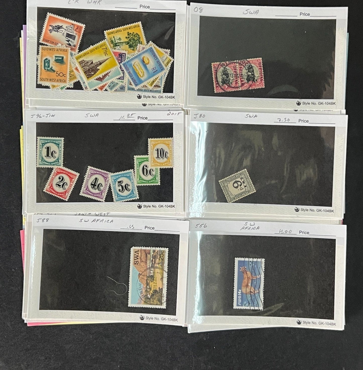 South West Africa Stamp Collection on Dealer Cards $217 CV ZAYIX 0825CB514610