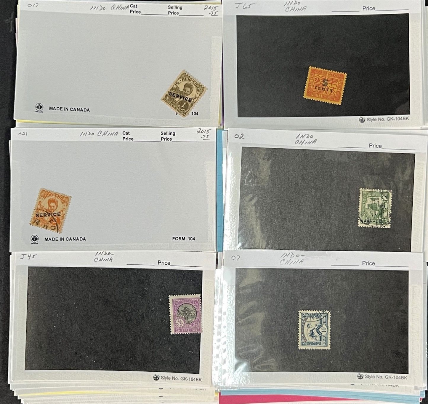 Indo China Stamp Collection on Dealer Cards $241 CV Mint & Used ZAYIX