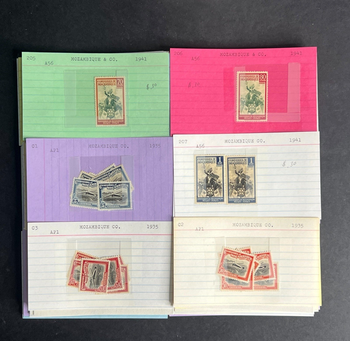 Mozambique Co. Stamp Collection Dealer Cards $155 CV Mint & Used ZAYIX