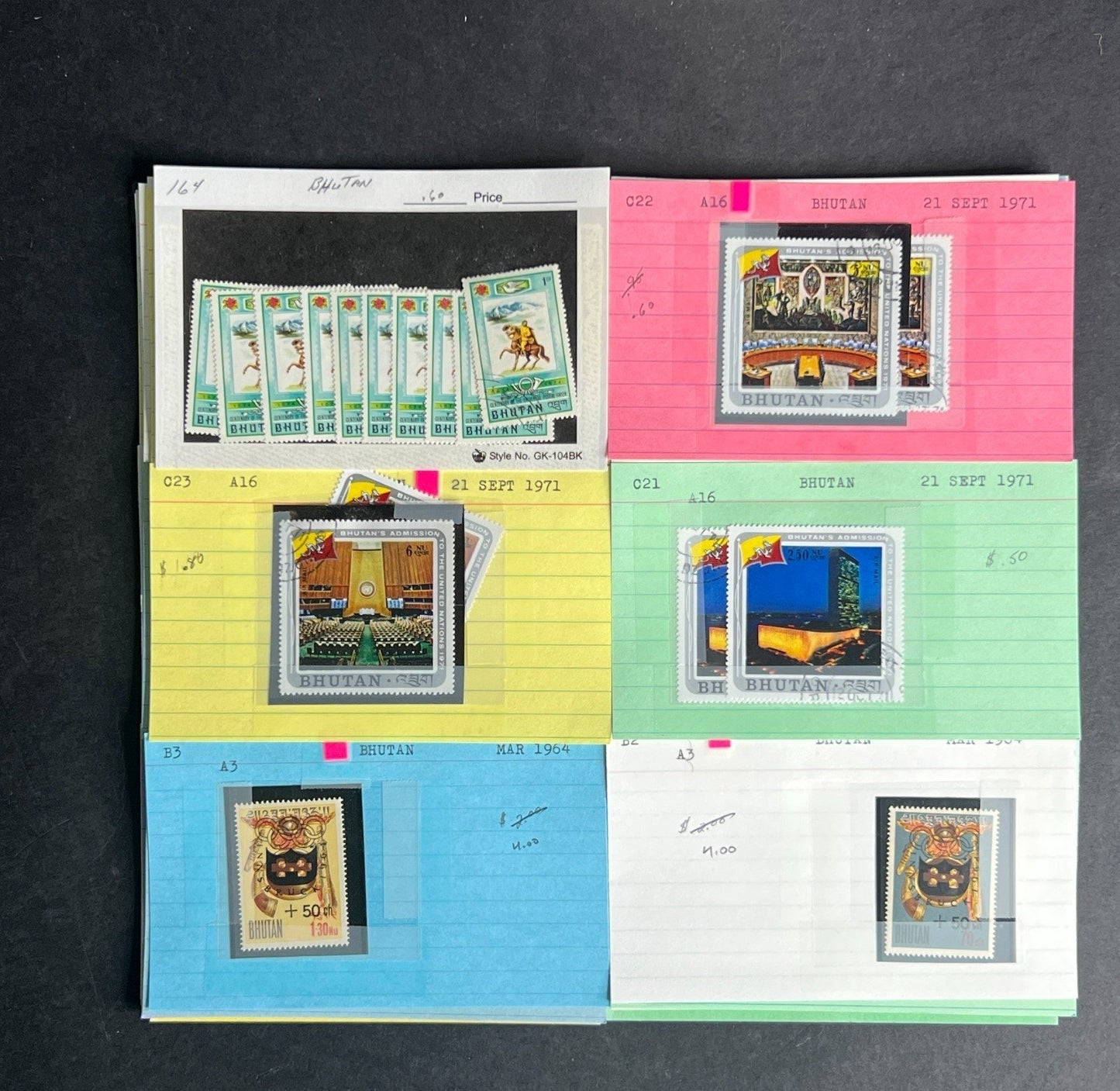 Bhutan Stamp Collection Dealer Cards $236 CV Mint & Used ZAYIX