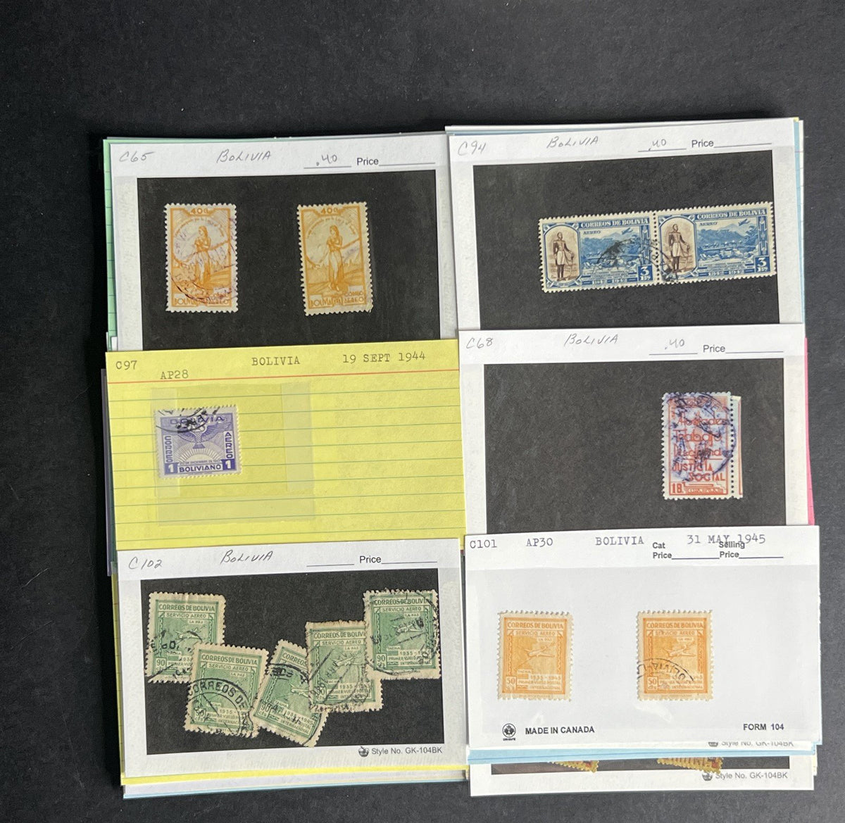 Bolivia Stamp Collection Dealer Cards $154 CV Mint & Used ZAYIX
