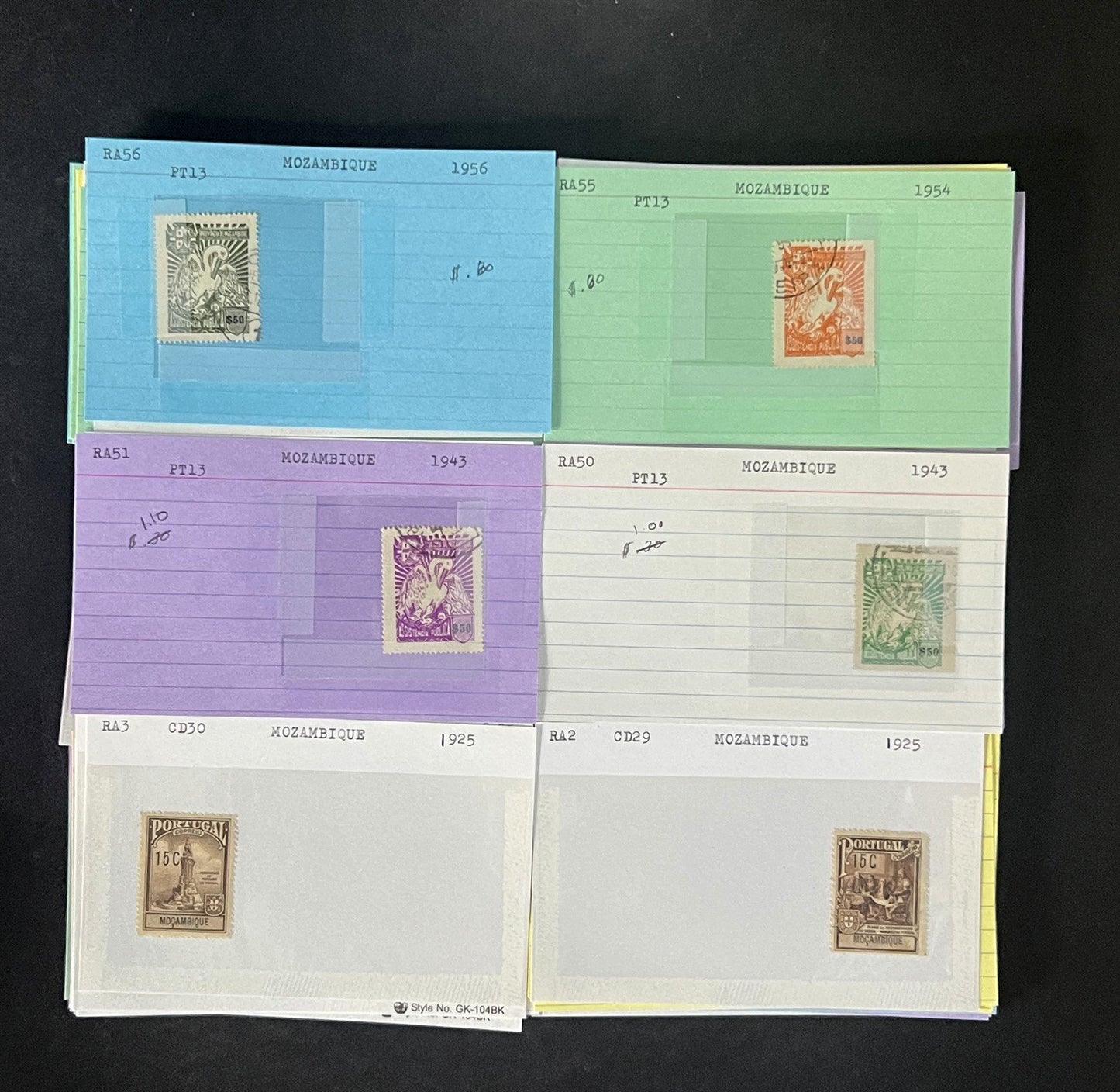 Mozambique Stamp Collection Dealer Cards $106 CV Mint & Used ZAYIX