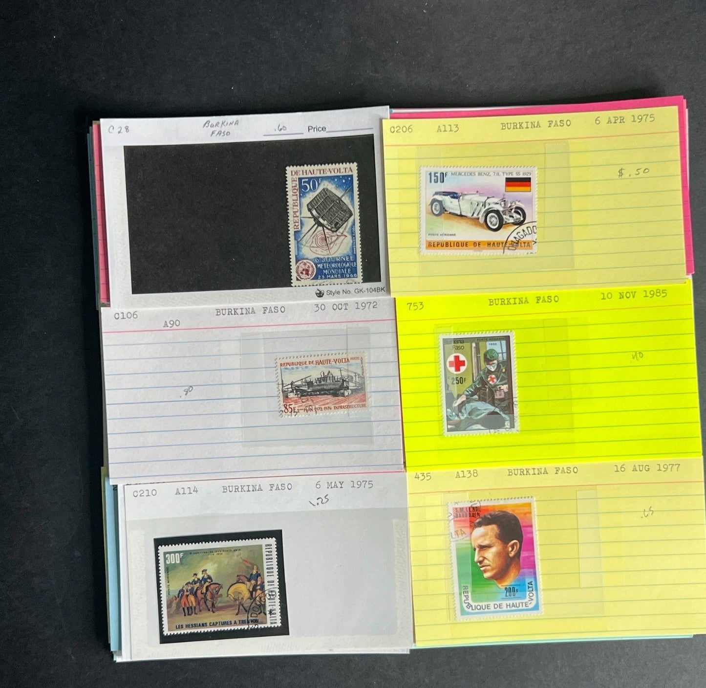 Burkina Faso Stamp Collection Dealer Cards $104 CV Mint & Used ZAYIX