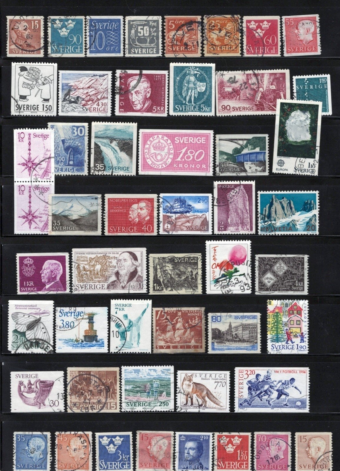 Sweden Stamp Collection 5 Stock Pages Sets Singles 253 Stamps Used ZAYIX