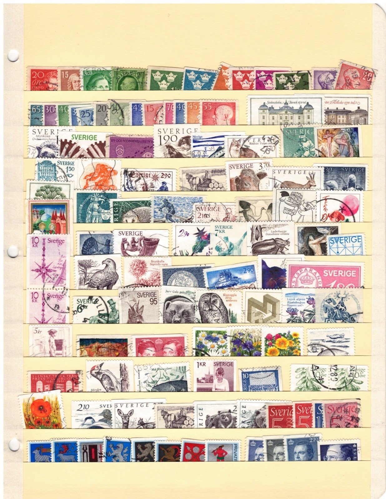 Sweden Stamp Collection 1 Stock Pages Sets Singles 109 Stamps Used ZAYIX