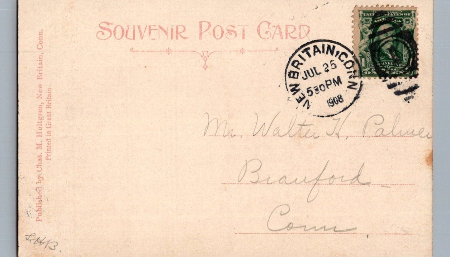 New Britain CT Public Library 1908 Postcard Chas Hultgren Mailed ZAYIX