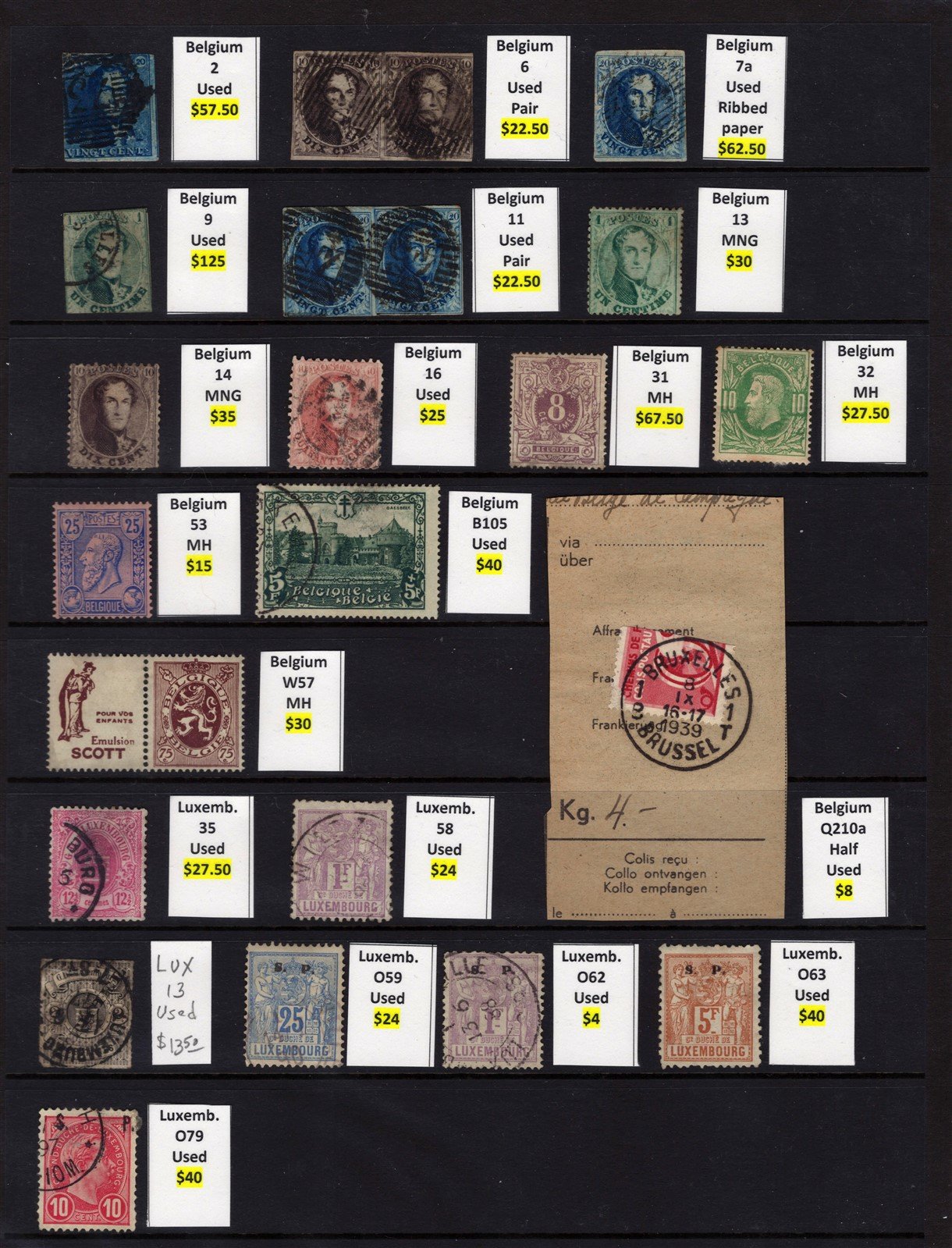 Belgium & Luxembourg Classic Stamps Collection of 21 Mint & Used CV $612+ ZAYIX