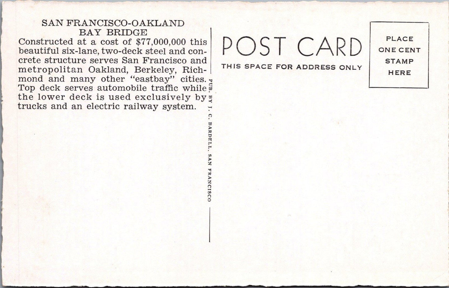 San Francisco Oakland Bay Bridge Electric Railway Postcard ZAYIX 083022PC22