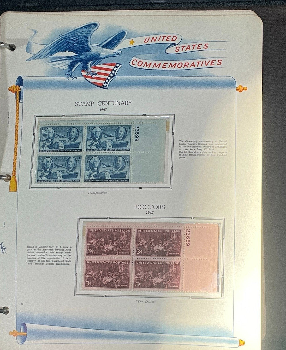 United States Plate Block Stamp Collection Album White Ace (MNH) 1940-1952 ZAYIX
