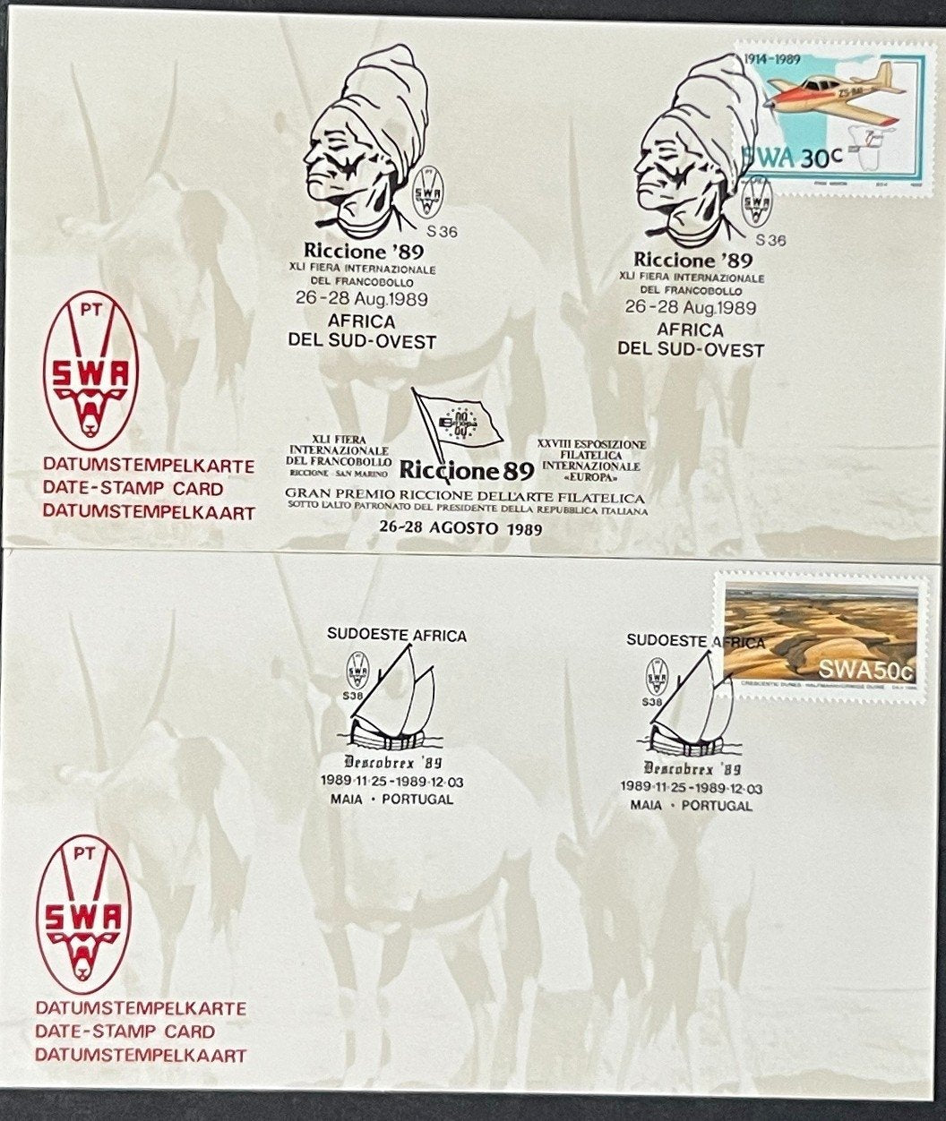 South West Africa FDC & Event Covers Date Stamp Cards 17 Cards 1985-1990 ZAYIX