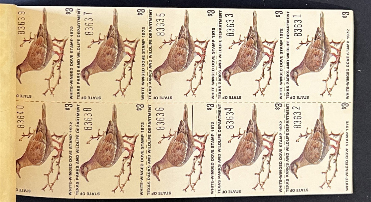 Texas TXD3 MNH 1973 White Wing Dove Stamp partial Booklet (18 stamps) ZAYIX