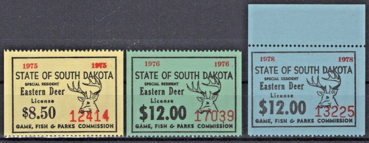 South Dakota 1975-78 Resident Eastern Deer License Stamp Collection MNH VF ZAYIX