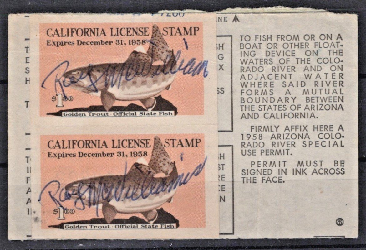 California 1958 Sport Fishing License (Partial) Stamps Cotton# CA-F1 Used ZAYIX