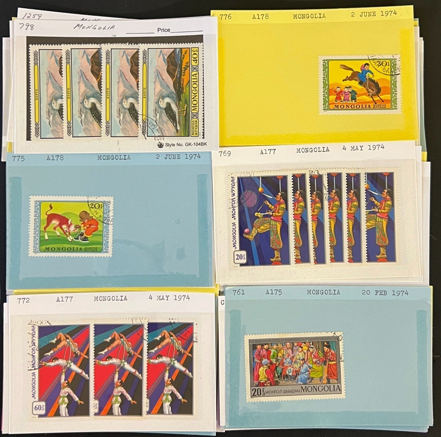 Mongolia & Malaya Stamp Collection On Hundreds of Dealer Cards ZAYIX
