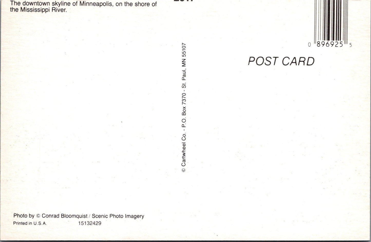 Minneapolis Minnesota Skyline on Mississippi River Postcard ZAYIX 102022PC16