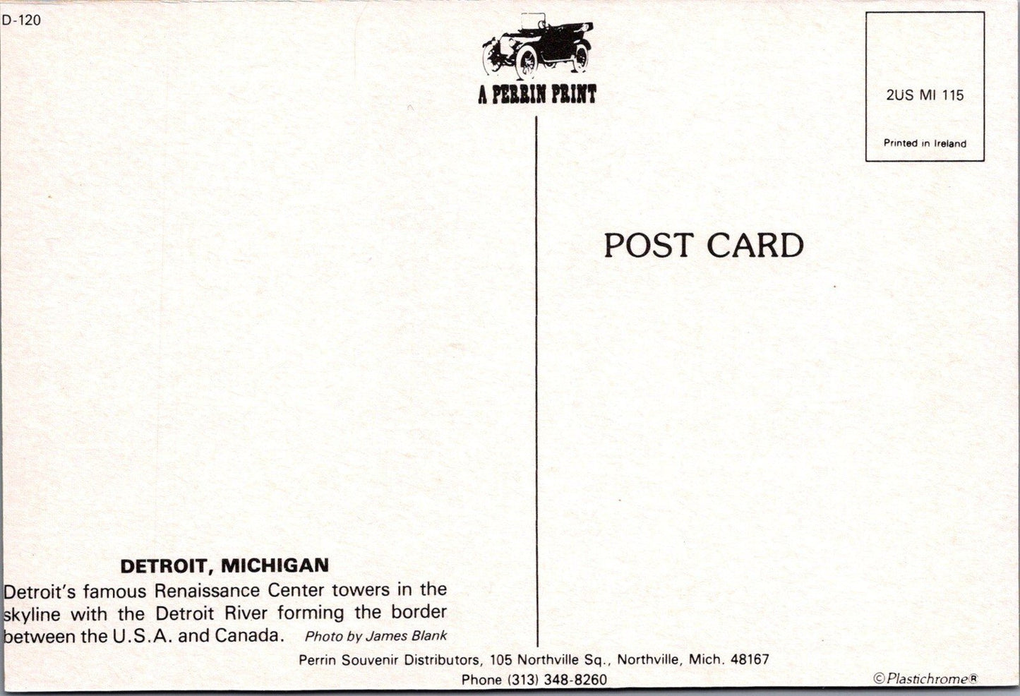 Detroit Michigan City Skyline Renaissance Center Postcard ZAYIX 102022PC15